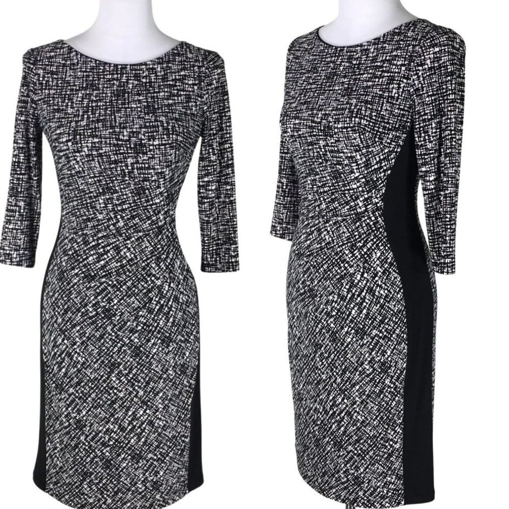 LAUREN RALPH LAUREN Sheath Dress Black/White Jersey Women's Size 8P - Picture 1 of 6